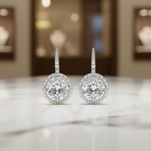 Orecchini di Diamanti Camelot in Oro Bianco, Taglio Brillante Rotondo, Colore D, Naturali Certificati GIA, Gioielli Classici da Sposa per Donna - Product Image 2