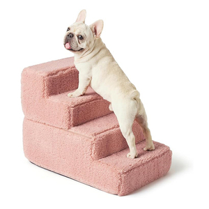 anpassbare multifunktionale hunde-treppe tragbar reise schaumstoff haustier leiter hunde-treppen haustier 4 stufen mit rosa plüsch abnehmbare abdeckung - Product Image 1