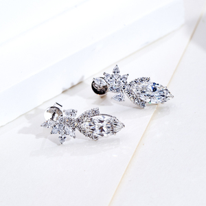 Boucles d'oreilles Messi Jewelry MSE-838 en or blanc 18 carats avec diamants marquise pour femmes - Product Image 3