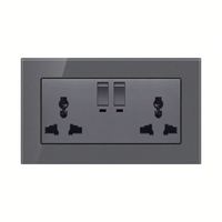 Stopkontak Dinding Kaca Temper Hitam Dua Lubang Universal Tiga Lubang USB dengan Standar Inggris 16A 250V untuk Proyek Kelas Atas