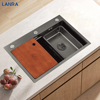Évier de cuisine de luxe de style cuvette simple avec robinet cascade en acier inoxydable SS304 évier de cuisine pour lave-tasse