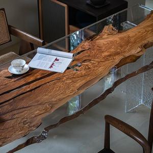 Mesa de comedor de tablero grande ecológica moderna con escritorio suspendido de oficina de madera de nogal negro y olivo - Product Image 2