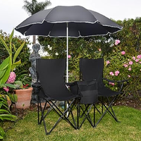 Chaise de camping et de plage pliable double avec parasol réglable et glacière pour événements sportifs
