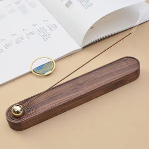 Brûleur d'encens en bois de noyer d'inspiration zen avec boule en laiton et bâtonnets créatifs pour cérémonie du thé et usage aromatique - Product Image 4