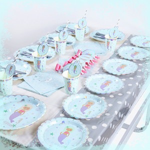 New Hot Stamping Silver Mermaid Party Supplies Kids Birthday Theme Party Supplies Paper Cup Set - Product Image 5