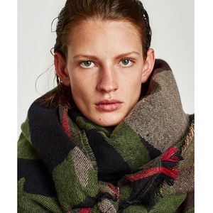 Thiết Kế Thời Trang Mùa Thu Và Mùa Đông Mới Quân Đội Màu Xanh Lá Cây Ngụy Trang Khăn Quàng Nữ Dày Nghệ Thuật Retro Phụ Nữ Lớn Khăn Choàng - Product Image 3