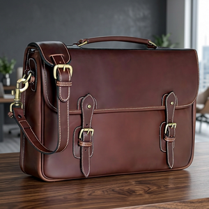 B.S INTERNATIONAL Bolso de Mano para Portátil de Cuero Genuino 100% Impermeable, Estilo Vintage, para Hombre, Portadocumentos de Oficina, con Cierre de Nailon - Product Image 1