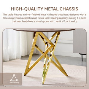 37Inch Round Dining <b>Table</b> with Golden Metal <b>Legs</b> Antique Design Portable for 4 People Home & Hotel Use - Product Image 5