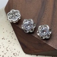 Kancing Baju Wanita untuk Pakaian Formal, 11.5MM, Kuningan, Zirkon, Logam, Berbentuk Bunga, Hiasan Rhinestone, Kancing Jahit