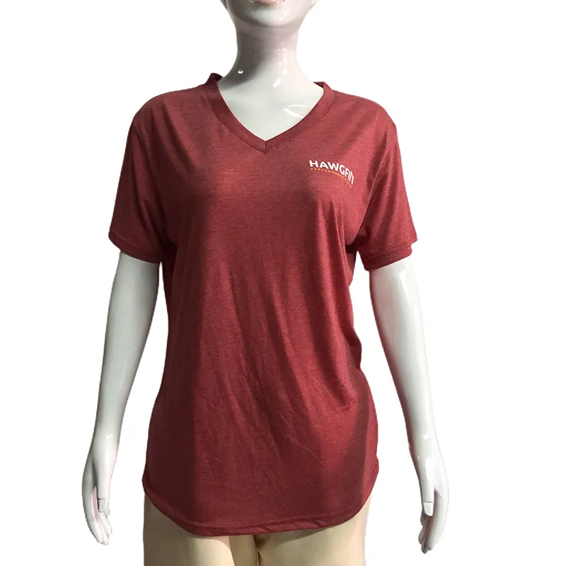 Tri Blend T-Shirt Bedruckte Damen Polyester Baumwolle Rayon Kurzarm T-Shirt mit V-Ausschnitt für Frauen