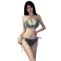 Ensemble de lingerie sexy pour femme, style uniforme short en jean, avec soutien-gorge et sous-vêtements, pour séduction et tenue quotidienne, ODM Polyester