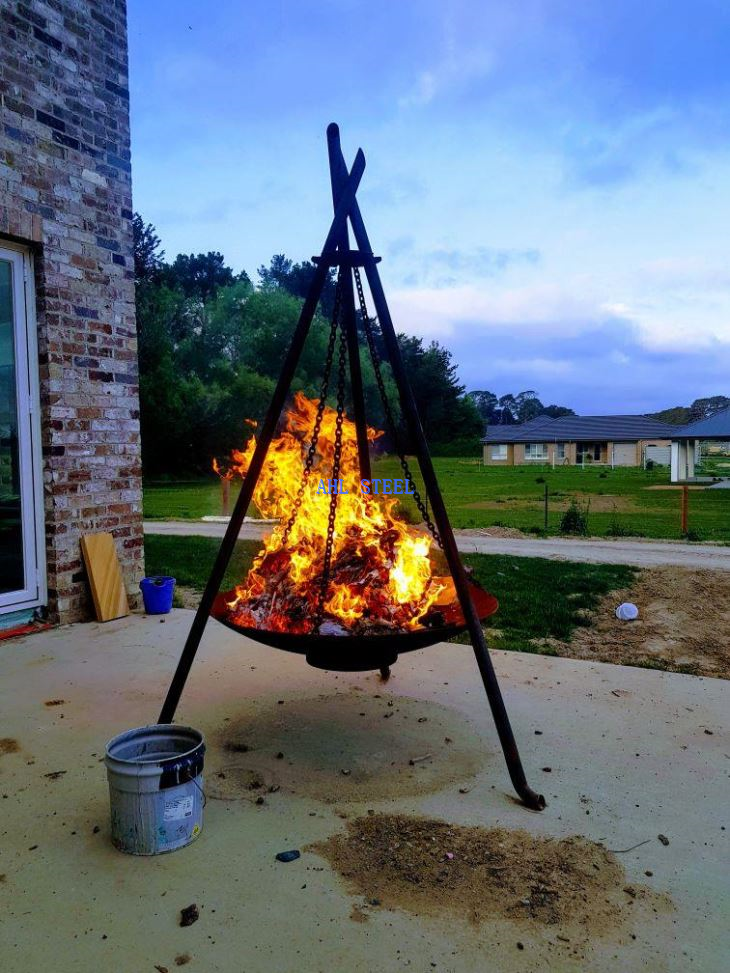 Portable Propane Fire Pit TRIPOD CAMPFIRE GRILL SET Adjustable