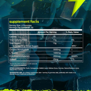 Gels énergétiques pour le sport Nourriture pour le fitness Créatine Monohydrate Gummies Complexe L-Taurine <span class=keywords><strong>Vitamine</strong></span> <span class=keywords><strong>B12</strong></span> Constructeur de force musculaire - Product Image 2