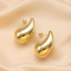 ต่างหูทรงหยดน้ำ 18K ชุบทองสแตนเลสสำหรับผู้หญิงเครื่องประดับแฟชั่นงานปาร์ตี้การออกแบบทางเรขาคณิตรูปวงรี - Product Image 1