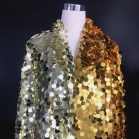 Tissu en maille à paillettes grandes de 18 mm, motif écailles de poisson, couleur or champagne, pour toile de fond de robe de mariée et décoration de fête