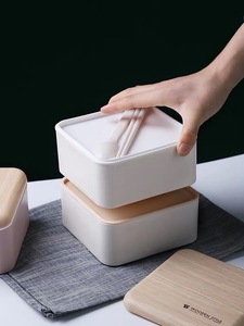 Wooden Square Japanese with Band Bento <strong>Lunch</strong> <strong>Box</strong> 2 in 1 Leakproof <strong>Stackable</strong> <strong>Lunch</strong> <strong>Box</strong> With Cutlery - Product Image 6
