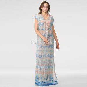 Nouvelle Collection 2025 : Robe Midi Femme Personnalisée, Décontractée, Été, 100% Coton, Sans Manches, Technique Tie-Dye, Volants, Design Tendance - Product Image 1