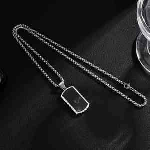 2025 New Men's Stainless Steel Beveled Camouflage Pattern Pendant Necklace Hiphop Style Trendy Geometric Link Chain Jewelry - Product Image 3