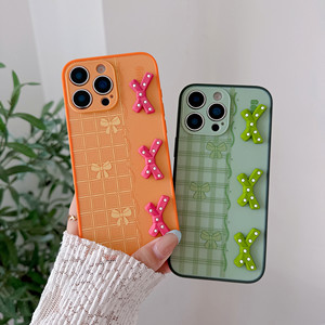 Coque de téléphone antichoc en TPU+PC sans cadre, motif paysage urbain peint par pulvérisation, avec autocollant nœud 3D à pois stéréo couleur unie pour 12/13/14/15/16/17 - Product Image 5