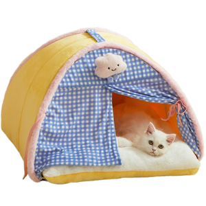 Cat Dog Nest quattro stagioni universale rimovibile in pile di corallo lavabile in cotone chiuso di sicurezza <span class=keywords><strong>Pet</strong></span> casa Semi-aperta Villa tenda - Product Image 1