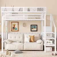 Lit superposé en métal Twin XL avec étagères de rangement, armoire et escalier – Conception gain de place pour chambre, appartement, école – ODM/OEM