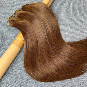 Clip trong phần mở rộng tóc #4 Nâu 100% thực sự củ<span class=keywords><strong>a</strong></span> con người tóc PU sợi ngang 7pcs Clip Ins thẳng tóc con người extentions - Product Image 4