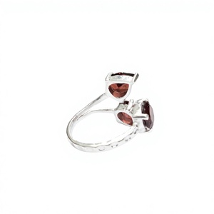 Handmade 925 Sterling <b>Silver</b> Three <b>Garnet</b> Gemstone Open <b>Ring</b> Adjustable Designer Jewelry for Wedding Party Wear - Product Image 5