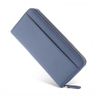 Dompet Panjang Wanita Kulit Sapi Asli Minimalis Bertekstur, Lapisan Pertama, Resleting, Anti RFID, Kapasitas Besar