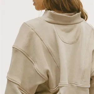 Benutzer definierte Frauen Retro Half Zip Schwerer Pullover Warmes Fleece Baumwolle Blank Cropped Overs ized Crewneck Jogger Zip Sweatshirt