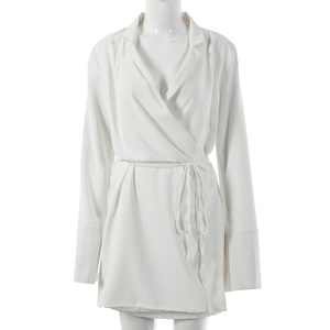 Vestido minimalista con cuello en V, manga larga, cintura con lazo y falda corta para la noche - Product Image 5