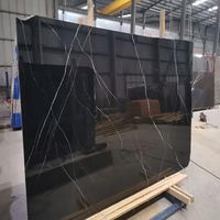 Plan de travail moderne en calcite noire Nero Marquina |   Eastern Stone ES083 Pierre polie noire et blanche coupée sur mesure Garantie 5 ans