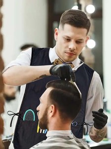 Delantal de peluquero impermeable delantal de trabajo capa estilista <span class=keywords><strong>chaleco</strong></span> <span class=keywords><strong>negro</strong></span> sin mangas chaqueta de peluquería para mujeres y hombres - Product Image 3
