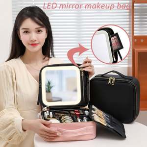 Custom Female Cosmetic case Bag With LED Light <b>Mirror</b> Large Capacity Travel Portable Cosmetic Bag <b>Desktop</b> Makeup Case Box - Product Image 5
