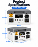 Nouvelle station d'alimentation portable EYUN de qualité supérieure avec batterie LiFePO4 314Ah, sortie AC 300W/500W/1000W, charge solaire connectée au réseau