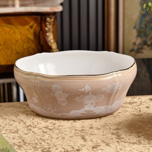 Juego de 2 tazones de porcelana con diseño floral rosa y borde dorado para servir ensaladas y postres - Product Image 2