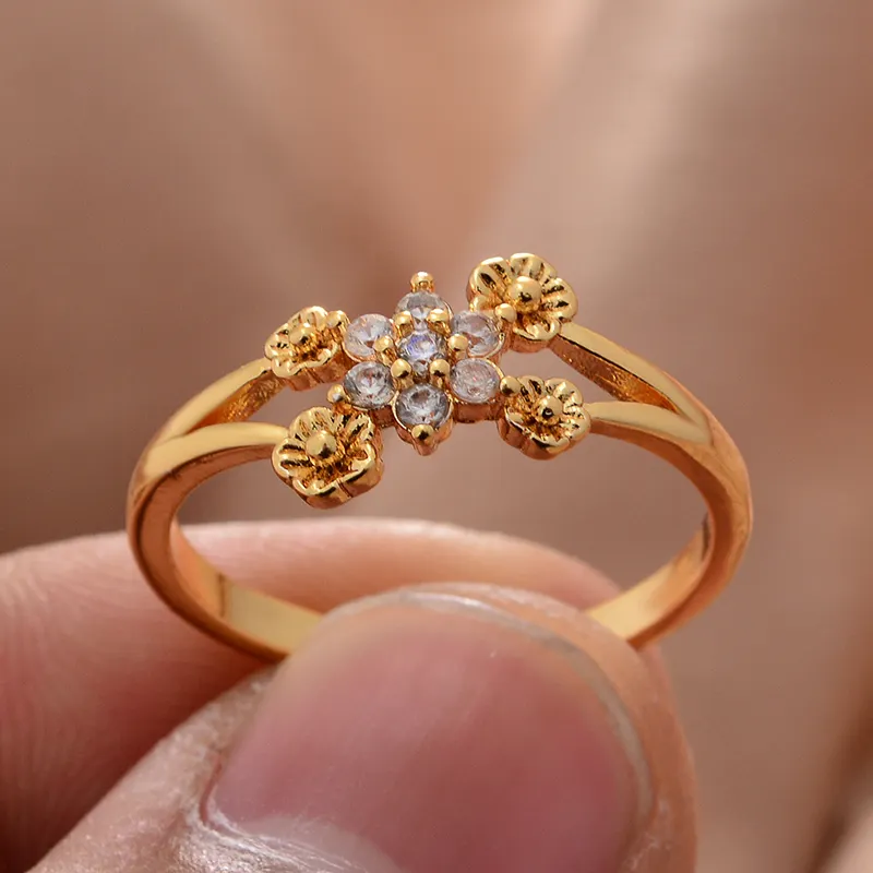 Anillos de cobre de color dorado para mujeres y hombres, anillo de Color dorado de Dubái, anillos árabes de Nigeria, joyería de flores de diseñador de boda