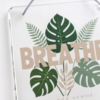 Plaque murale carrée en acrylique, art botanique BREATHE, panneau suspendu transparent de 20 cm avec cordon décoratif