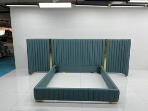 New <b>Model</b> Post Modern European Bedroom Furniture Sets Luxury Leather Double Wide Headboard Blue King Size Bed - Product Image 2