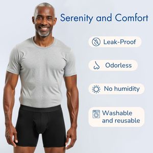 Caleçon Boxer en Coton Lavable et Réutilisable Anti-Fuites <span class=keywords><strong>pour</strong></span> Incontinence <span class=keywords><strong>Urinaire</strong></span> Masculine à Fort Débit - Product Image 1