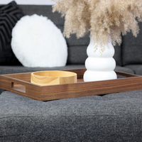 Plateau de service en bois de noyer avec poignées rangement de salle de bain en laque empilable pliable pour la décoration intérieure et la décoration de salon