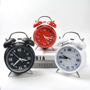 Reloj despertador de metal de 4 pulgadas, silencioso, sin tictac, circular, para estudiantes, regreso a clases, blanco, rojo, negro, azul, verde - Product Image 1