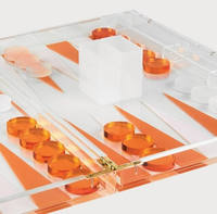 Jeu de société de Backgammon en acrylique Orange, puces de Backgammon de luxe, ensemble de jeu en Lucite transparent avec dés pour le jeu en famille