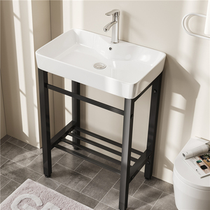 Lavabos de salle de bain simples à utiliser dans les hôtels modernes Lavabo à <span class=keywords><strong>main</strong></span> en céramique avec support au sol <span class=keywords><strong>Porte</strong></span>-serviettes - Product Image 5