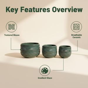 Grand <span class=keywords><strong>pot</strong></span> en céramique avec trous <span class=keywords><strong>de</strong></span> drainage, finition émaillée, durable, moderne, pour plantes d'intérieur/extérieur, pour fleurs et plantes vertes - Product Image 5