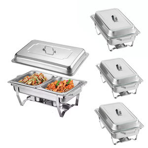 Factory Regular Silver Square Gran capacidad Calentadores de alimentos de acero inoxidable Plato de frotamiento Juego de buffet 9L - Product Image 3