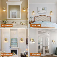 Applique Murale LED Minimaliste Nordique E26 Dimmable en Laiton pour Chambre à Coucher avec Abat-jour en Verre en Forme de Bouton de Fleur Garantie 3 Ans Durée de Vie 50000 Heures