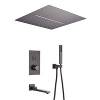 Système de douche encastré HONGDEC à double poignée en laiton, 3 fonctions, avec pommeau pluie, douchette à main et bec de baignoire, ensemble complet pour usage hôtelier