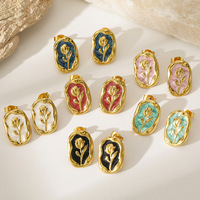 Anting Tulip Baja Tahan Karat Enamel Oval Vintage Prancis Warna-warni untuk Wanita Perhiasan Telinga Fashion untuk Pemakaian Sehari-hari di Kantor