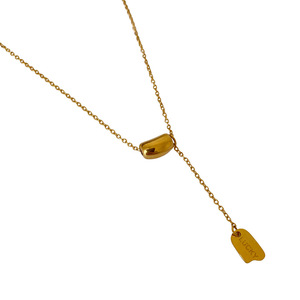 Collier lariat réglable en acier inoxydable plaqué or PVD |   Collier minimaliste avec pendentif en forme de haricot et étiquette |   Imperméable et hypoallergénique - Product Image 1