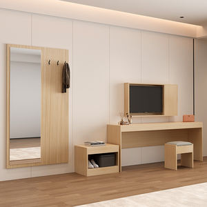 Ensemble <span class=keywords><strong>de</strong></span> meubles <span class=keywords><strong>de</strong></span> chambre à coucher d'hôtel en bois <span class=keywords><strong>de</strong></span> chêne moderne personnalisé, table TV, armoire à bagages, porte-vêtements, lit queen-size pour appartements - Product Image 1